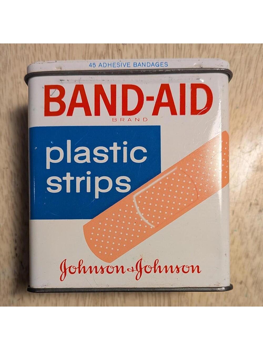 1950s 1960s Band Aid Plastic Strips Tin Johnson and Johnson Medical Advertising